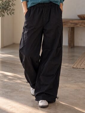 Double Zero NWOT Black 100% Cotton Parachute Cargo Pants